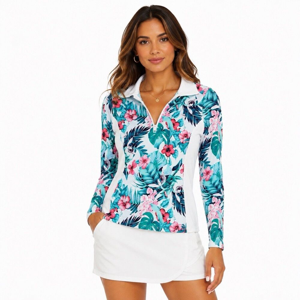Tommy Bahama Golf Tennis Tropical Women’s Quarter Zip 3/4 Sleeve S Activewear